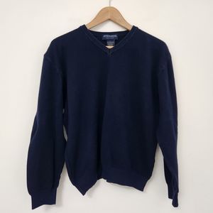HATHAWAY PLATINUM Men's Navy Blue V-Neck Pima Cotton Sweater Size L Fits M